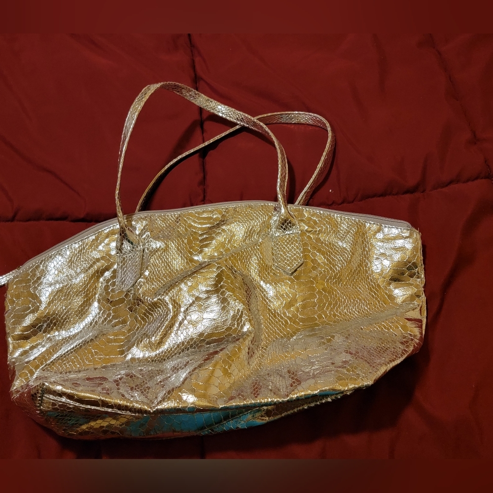 Large Silver Snakeskin Tote